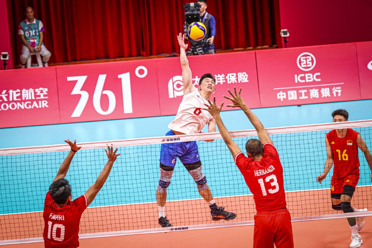 杭州亚运会中国男排3比1胜印度尼西亚晋级四强